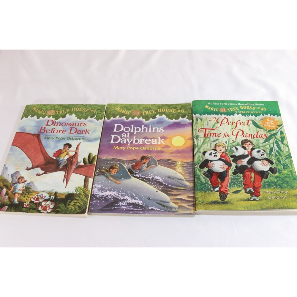 Lot of 3 Magic Tree House Books Dinosaurs Dolphins Pandas Mary Pope Osborne